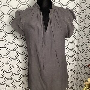Refined Gray Ruffled Sleeve V-Neck Blouse – Size XL